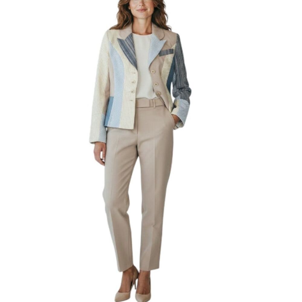 ST JOHN Sport Blazer Women S Patchwork Seersucker Cottage Retro Boho Elegant Y2K